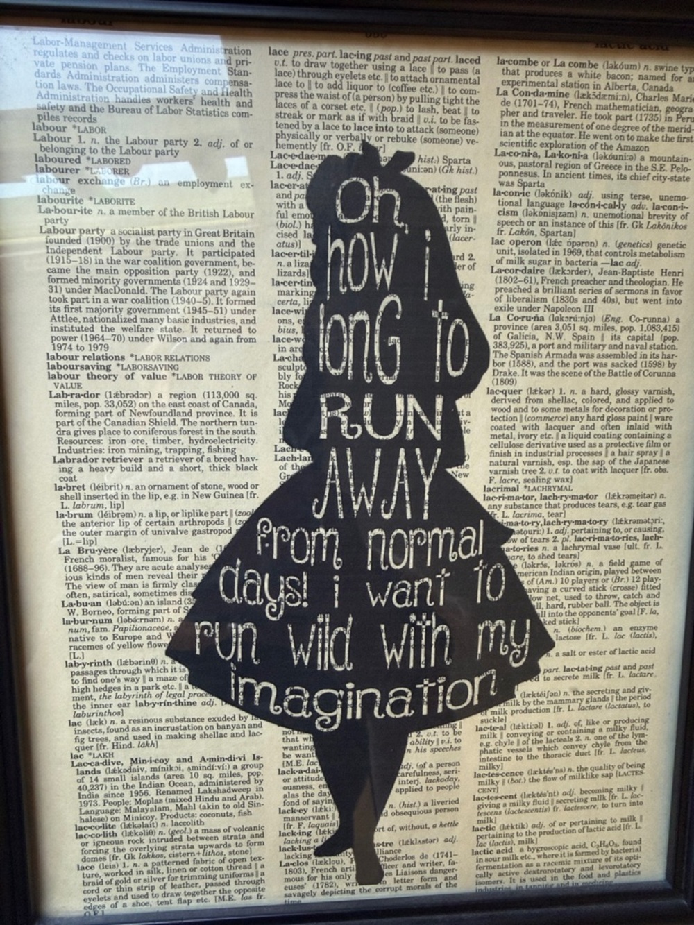 Alice in wonderland Silhouette Quote Wall Art - on Vintage Book Page framed - Picture 3 of 4
